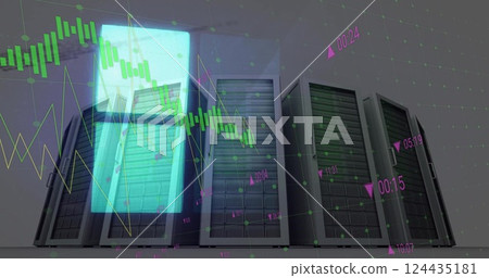 Image of data processing and diagrams over servers 124435181