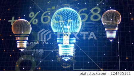 Image of data processing over lightbulbs and connections 124435191
