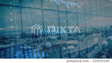 Image of diagrams and data processing over cityscape Image of diagrams and data processing over cityscape 124435240