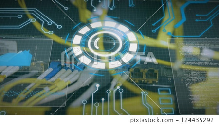 Image of scope scanning with computer circuit board over wires 124435292