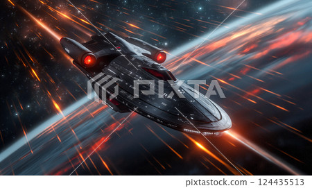 Journey through space at light speed with futuristic spacecraft. Generative AI Journey through space at light speed with futuristic spacecraft. Generative AI 124435513
