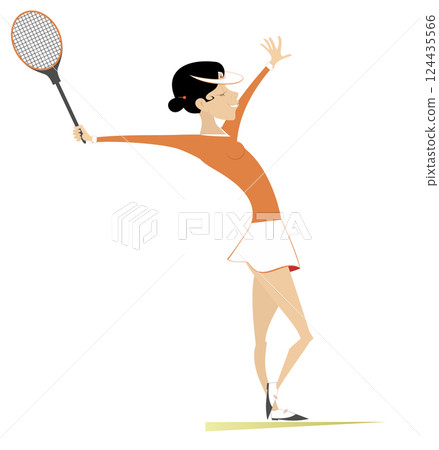Happy woman playing tennis. Tennis course. Young woman happy to make a good shot. Isolated on white background Happy woman playing tennis. Tennis course. Young woman happy to make a good shot. Isolated on white background 124435566
