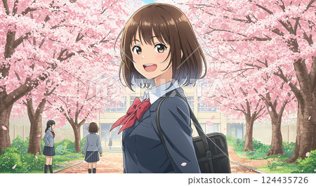 櫻花下微笑的女學生 櫻花下微笑的女學生 124435726