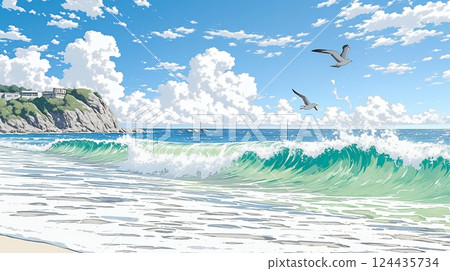 Summer sea, sky and white beach 124435734