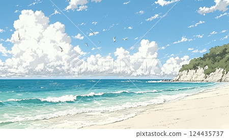 夏日的海、天空與白色的沙灘 124435737