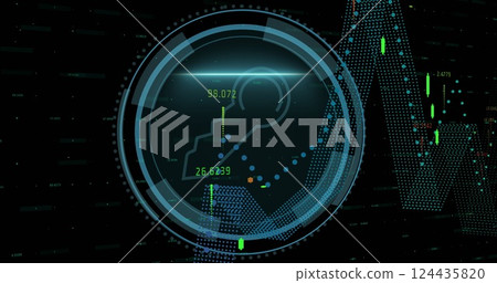 Image of key icon and data processing over black background Image of key icon and data processing over black background 124435820