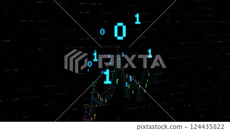 Image of binary coding and data processing over black background Image of binary coding and data processing over black background 124435822