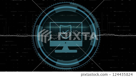 Image of shield icon and data processing over black background Image of shield icon and data processing over black background 124435824