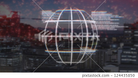 Image of digital data processing and globe over cityscape Image of digital data processing and globe over cityscape 124435850