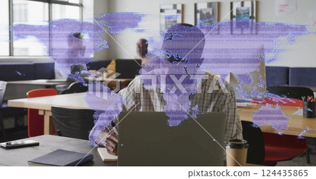 World map image over diverse people working in modern office World map image over diverse people working in modern office 124435865