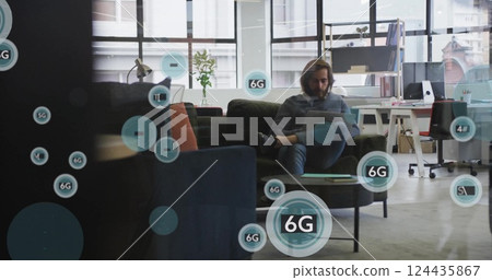 6G technology image over people working in modern office 6G technology image over people working in modern office 124435867
