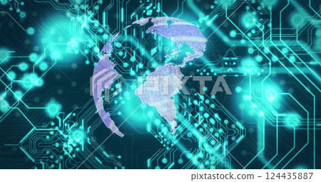 Digital globe and circuit board, global technology network image 124435887