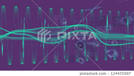 Image of digital data processing over purple background 124435897