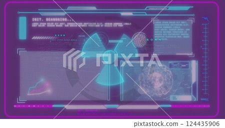 Image of screens with digital data processing over purple background Image of screens with digital data processing over purple background 124435906