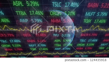 Image of financial data processing over globe 124435918