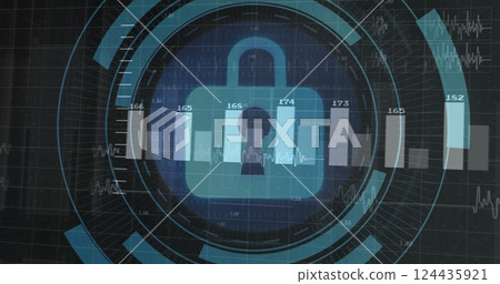 Image of digital data processing over padlock icon 124435921