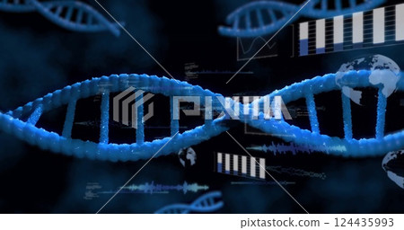 Image of scientific data processing over dna strand spinning 124435993