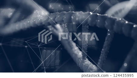 Image of scientific data processing over dna strand spinning 124435995