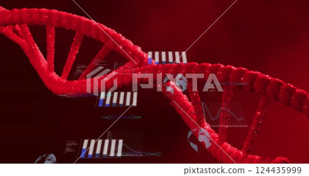 Image of scientific data processing over dna strand spinning 124435999