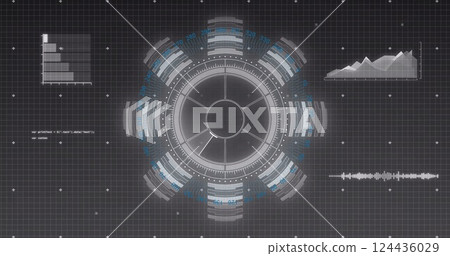 Image of data processing and scope scanning over black background 124436029