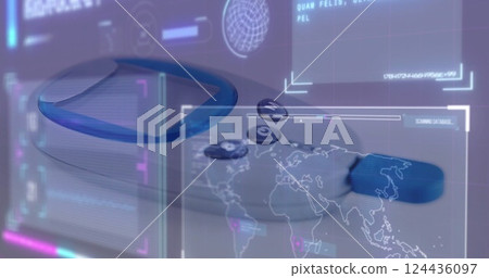 Image of data processing and world map over glucometer 124436097