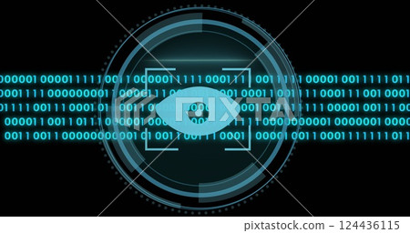 Image of data processing over eye icon and scope scanning 124436115