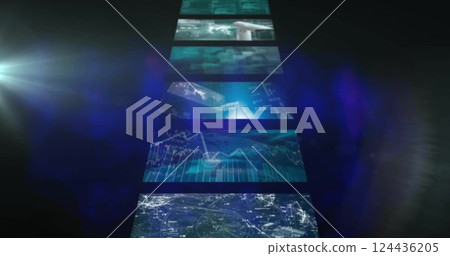 Image of data processing over light trails on black background Image of data processing over light trails on black background 124436205