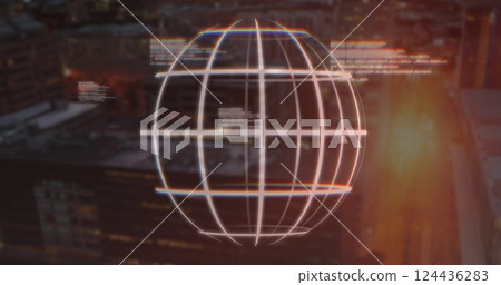 Image of digital data processing over globe and cityscape 124436283