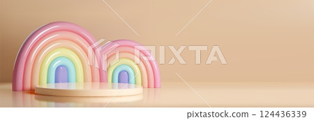 3d pastel rainbow arches with platform display 3d pastel rainbow arches with platform display 124436339