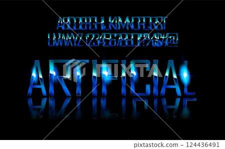 Vector Blue light neon alphabet in dark. Illustration Vector Blue light neon alphabet in dark. Illustration 124436491