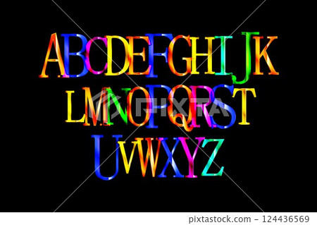Kids style colorful grunge capital letters, distressed alphabet. Punk and grunge style alphabet. Stencil graffiti fonts. Bold brush drawn vector typography. Childish capital letters. 124436569