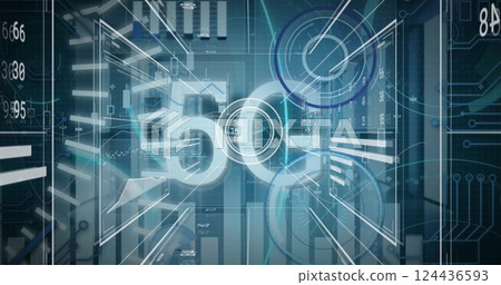 Image of 5g text and data processing on charts and scanners Image of 5g text and data processing on charts and scanners 124436593