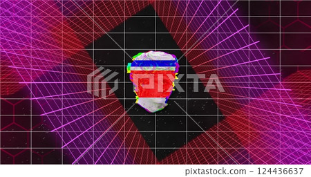 Image of interference over sculpture with shapes and lines on black background Image of interference over sculpture with shapes and lines on black background 124436637