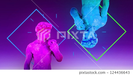 Image of interference over sculpture with shapes on purple background 124436643