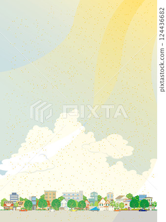 Illustration of a cityscape with yellow sand flying. Air pollution. Illustration of a cityscape with yellow sand flying. Air pollution. 124436682