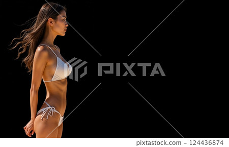 Body lines stand out against a black background [Generative AI] 124436874