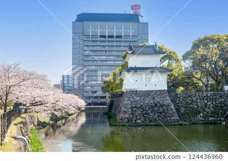 Oita Funai Castle ruins, cherry blossoms and the prefectural office Oita Funai Castle ruins, cherry blossoms and the prefectural office 124436960
