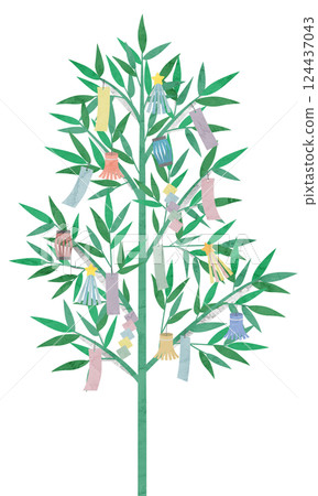 七夕裝飾、竹葉的水彩插圖 七夕裝飾、竹葉的水彩插圖 124437043