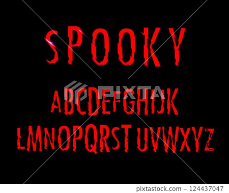 Blood font. Halloween bloody letters illustration. Vector alphabet with numbers and glyphs. 124437047