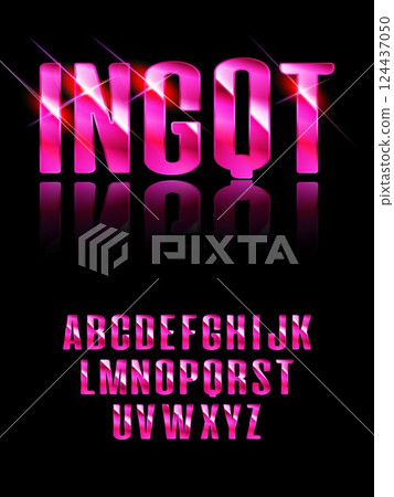 Vector chic banner Super Fast. Elegant Pink and Gold Font. Creative Alphabet Letters and Numbers 124437050