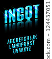 Vector Blue light neon alphabet in dark. Illustration 124437051