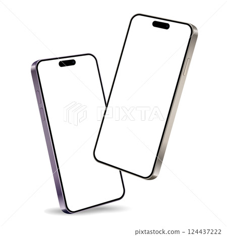 Two smartphones mockup with blank screens while levitating in the air on a white background Two smartphones mockup with blank screens while levitating in the air on a white background 124437222