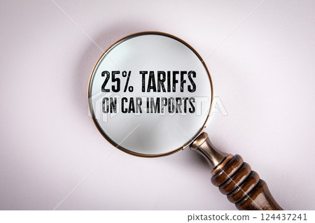 Magnifying Glass Focusing on Tariffs on Car Imports 124437241