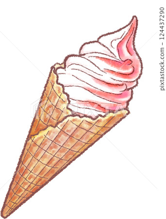 軟冰淇淋華夫蛋筒草莓混合 軟冰淇淋華夫蛋筒草莓混合 124437290