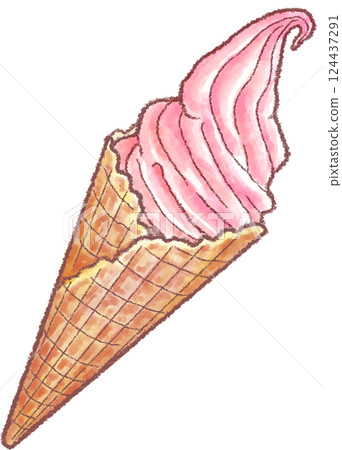 Soft serve ice cream_waffle cone_strawberry Soft serve ice cream_waffle cone_strawberry 124437291
