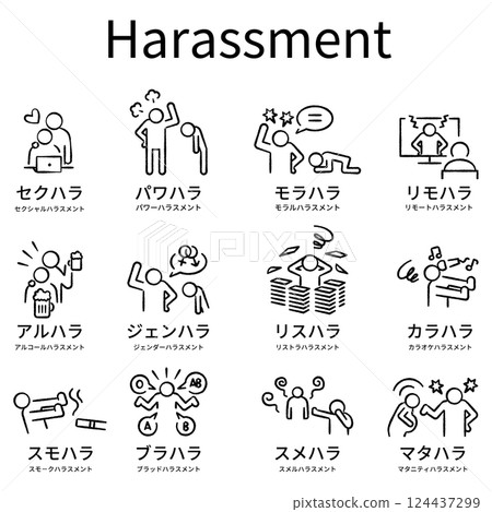 Simple harassment icon in a hand-drawn style, monotone Simple harassment icon in a hand-drawn style, monotone 124437299