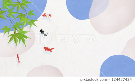 Background material using Japanese paper, Scandinavian, modern feel, elegantly swimming goldfish 124437424