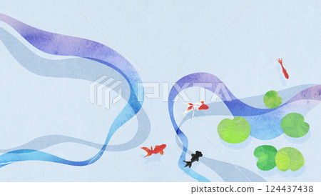 Japanese-style background material: Artistic lines, gracefully swimming goldfish 124437438