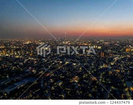 東京航拍：無人機從江戶川上空拍攝東京夜景 124437479