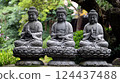 Three Buddha statues religious background 124437488